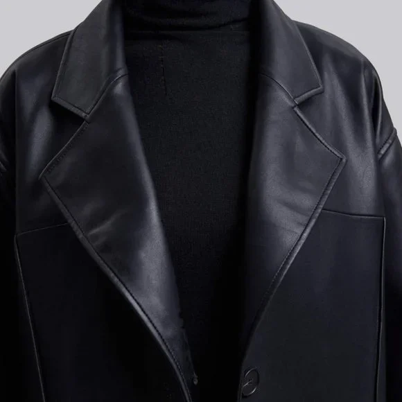 NWT | Dept. Anonym Faux Leather Coat with Pinched Pleats - Picture 3 of 9